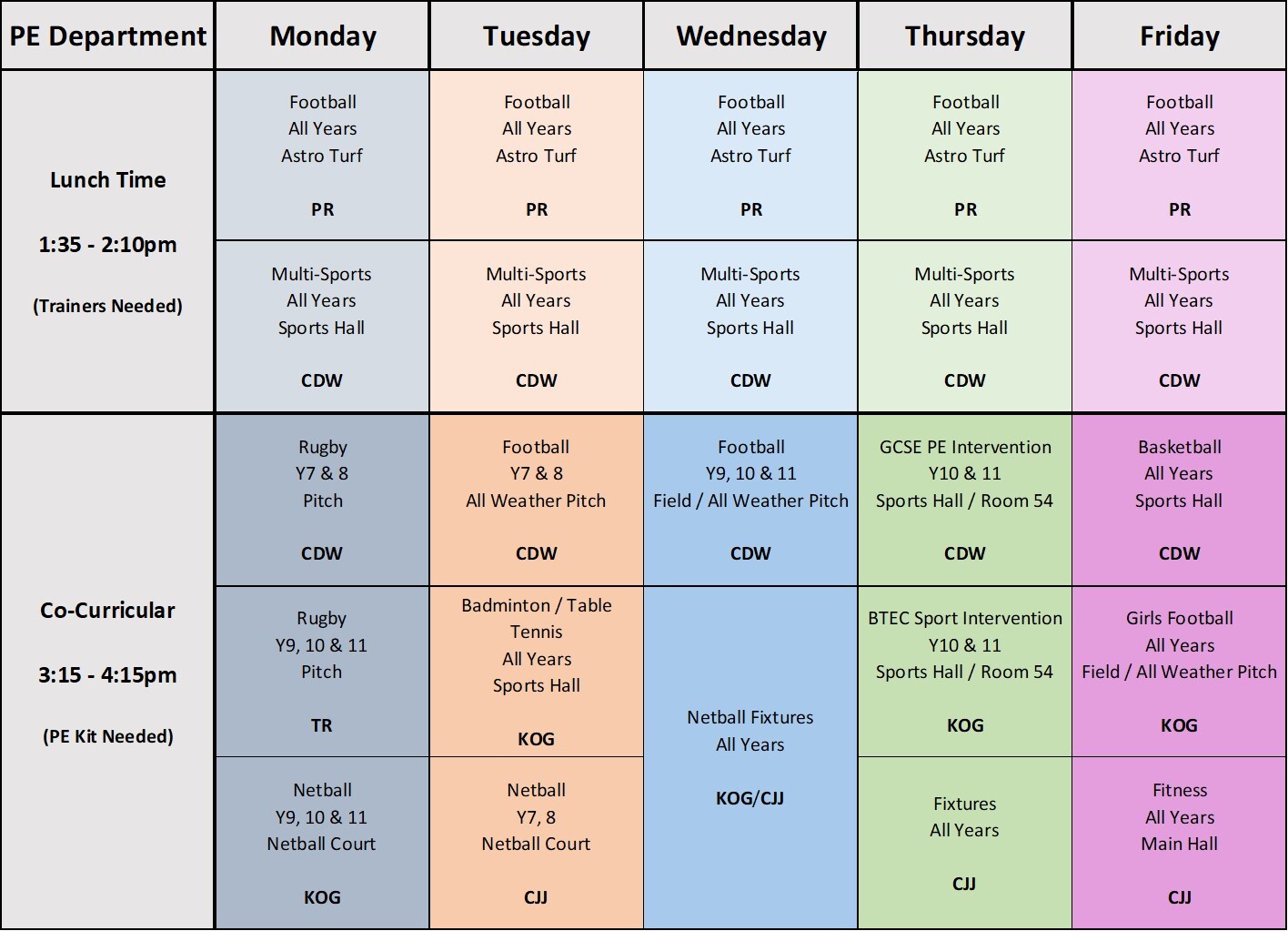 Sport timetable