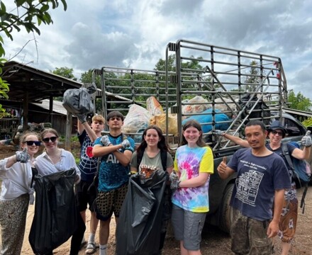 Litter picking in village